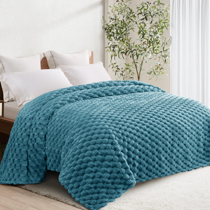 Whale Flotilla Soft 3D Jacquard Fleece Throw Blanket for Couch & Bed, Ivory