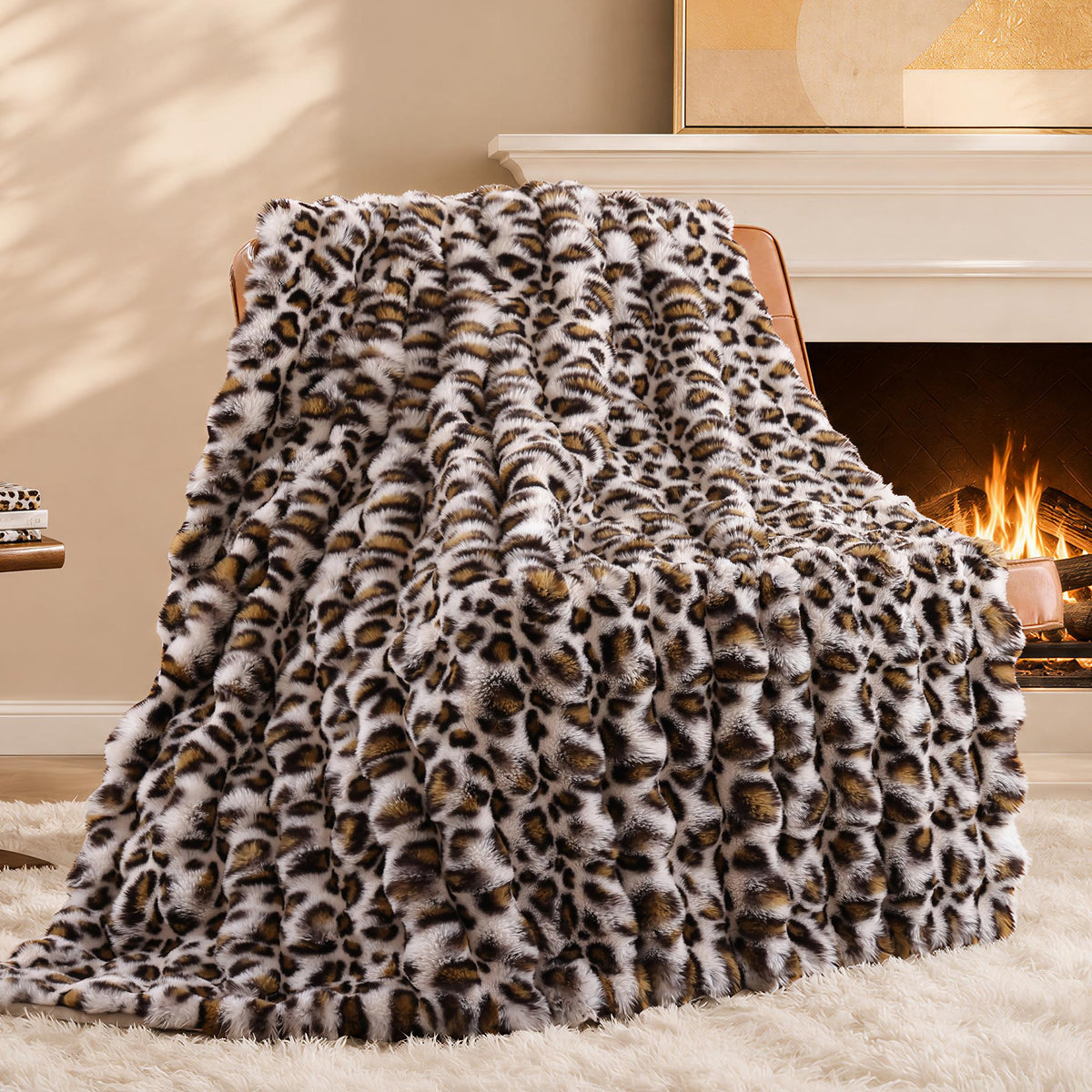 Smoofy Faux Rabbit Fur Throw for Couch - Rainbow Bubble Blanket 50"x60"