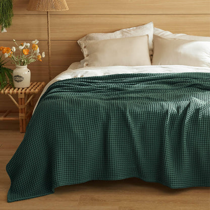 Bedsure Lightweight 100% Cotton Waffle Blanket, Queen, Linen