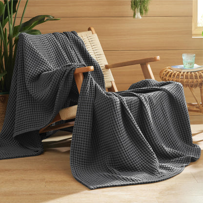 Bedsure Lightweight 100% Cotton Waffle Blanket, Queen, Linen