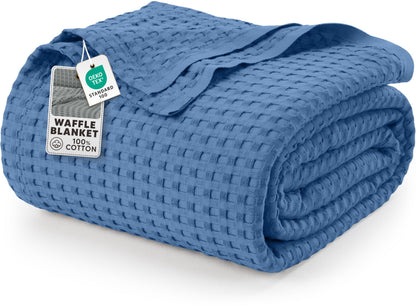 Utopia Bedding 100% Cotton Waffle Blanket Queen Size White, 90x90 Inch