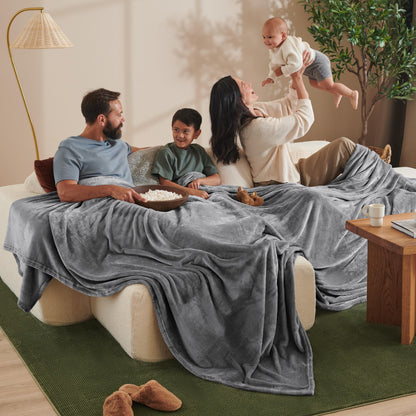Bare Home Fleece Blanket Luxury Microplush (Full/Queen, Grey)