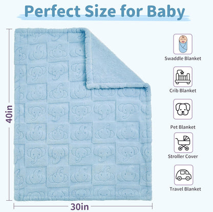 Pro Goleem Elephant Baby Boy Blanket, Soft Fleece Baby Blankets for Boys, 30" x 40" Blue Crib & Stroller Blanket for Newborns and Toddlers