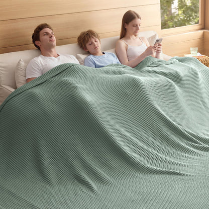 Bedsure Lightweight 100% Cotton Waffle Blanket, Queen, Linen
