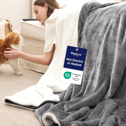 Bedsure GentleSoft Sherpa Fleece Queen Blankets for Bed, Non-Heated, Thick and Warm Throw for Women and Men, Soft Fuzzy Plush Comfort Queen Blanket for Winter, Grey, 90x90 Inches