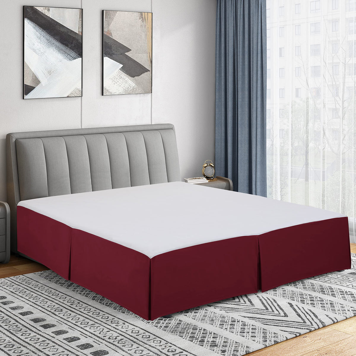 Cathay Home Queen Bed Skirt, 14" Drop Dust Ruffle, Blue Fog