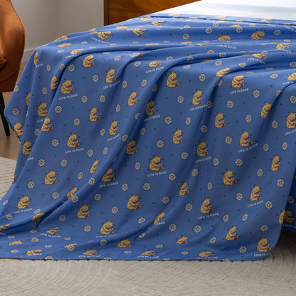 Berkshire LIG® King Flat Sheet (Only), Brushed Microfiber Sheet with Cute Cartoon Characters, Soft, Breathable, Easy-Care Bedding for LIG Fans, Spring Hunny Small Cornflower Blue