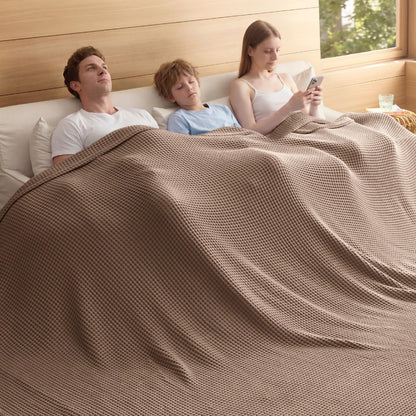 Bedsure Lightweight 100% Cotton Waffle Blanket, Queen, Linen