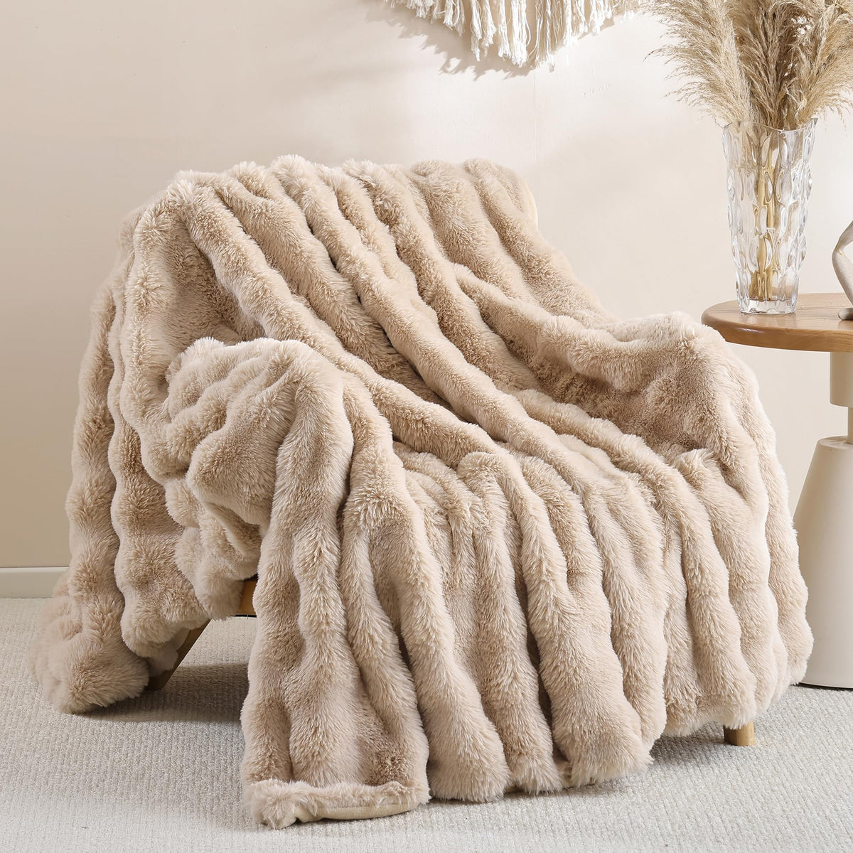 Smoofy Faux Rabbit Fur Throw for Couch - Rainbow Bubble Blanket 50"x60"