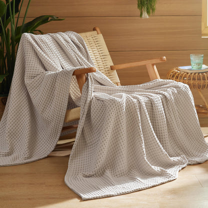Bedsure Lightweight 100% Cotton Waffle Blanket, Queen, Linen