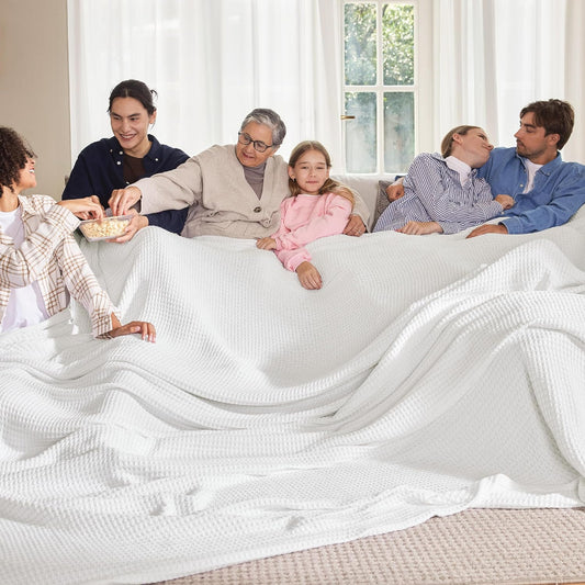 Bedsure 100% Cotton Big Oversized King Blanket, Waffle Weave, White