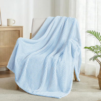 Exclusivo Mezcla Large Waffle Fleece Throw Blanket for Couch, Slate Blue