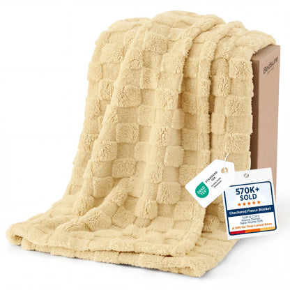 Bedsure Checkered Fleece Throw Blanket,Cute Home Decor,Sage Green,50"×60"
