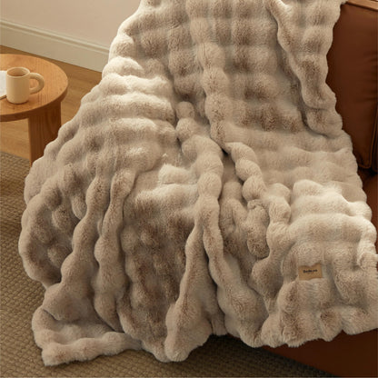 Bedsure Fluffy Bubble Faux Fur Throw XL Blanket, 50"x70", Tie-dye Taupe