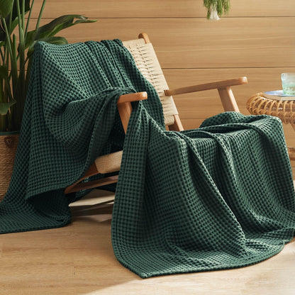 Bedsure Lightweight 100% Cotton Waffle Blanket, Queen, Linen