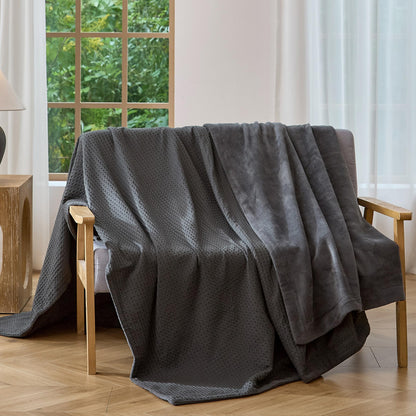 CHUFFED Cotton Waffle Blanket Queen Size-Plush Milk Velvet & Reversible Waffle Weave,Anti-Static 500Gsm Design，Thick Cozy Soft Winter Blanket for Bed, Couch, Sofa - White, 90x90 Inches