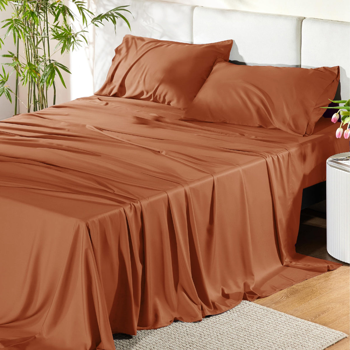 Bedsure PureWoven 100% Rayon Derived from Bamboo, Queen Sheets, 4 Pieces