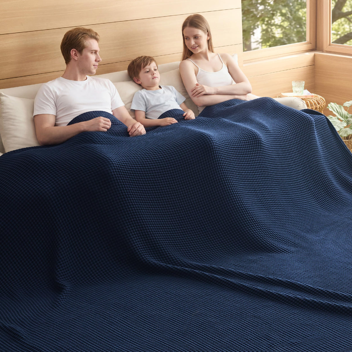 Bedsure Lightweight 100% Cotton Waffle Blanket, Queen, Linen