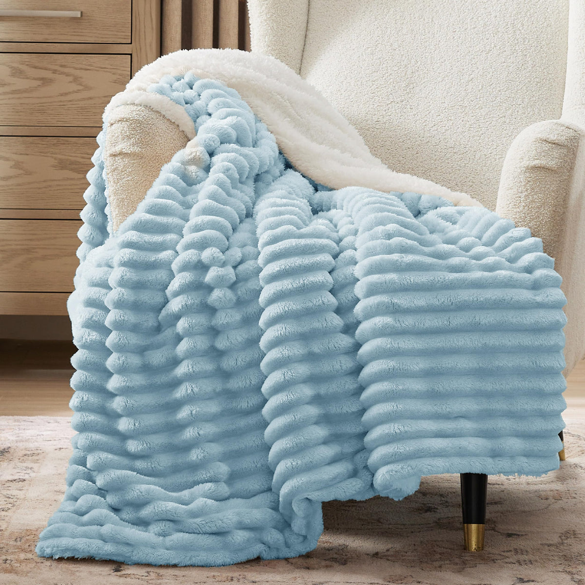 Bedsure Soft Sherpa Blanket Fluffy Throw Gift Beige 50"x60"