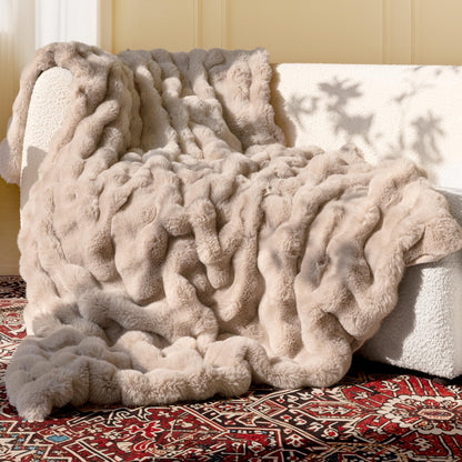 Ultra Soft Cozy Faux Fur Throw Blanket, Fuzzy Plush Thick Bubble Blanket, Luxury Fluffy Blanket for Couch, Sofa, Bedroom, and Living Room, 50x60 Inches, Cream White
