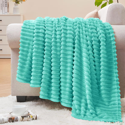 BEDELITE 3D Ribbed Jacquard Pink Fleece Throw Blanket for Couch, 50x60 Inch