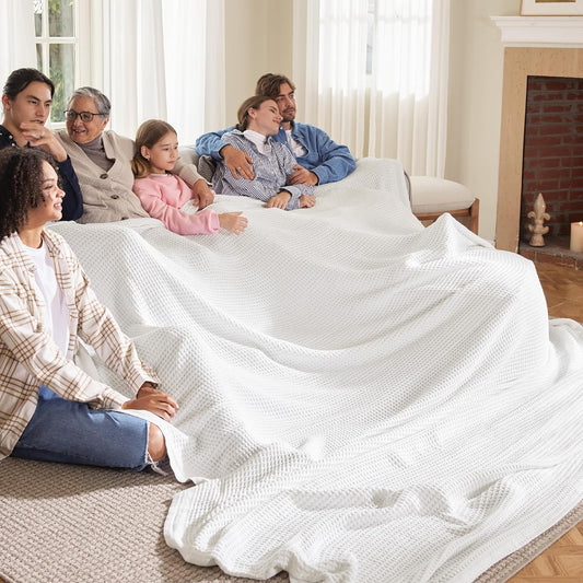 Bedsure 100% Cotton Big Oversized King Blanket, Waffle Weave, White