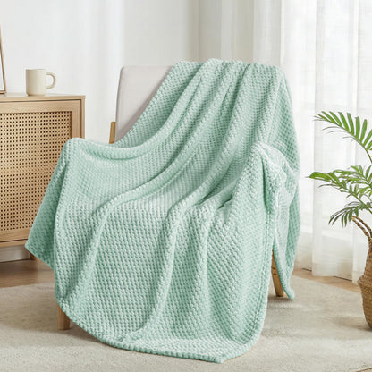 Exclusivo Mezcla Large Waffle Fleece Throw Blanket for Couch, Slate Blue