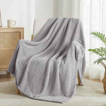 Exclusivo Mezcla Large Waffle Fleece Throw Blanket for Couch, Slate Blue