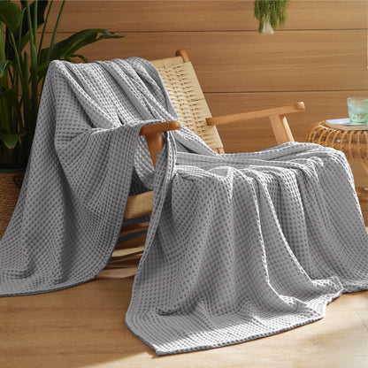 Bedsure Lightweight 100% Cotton Waffle Blanket, Queen, Linen