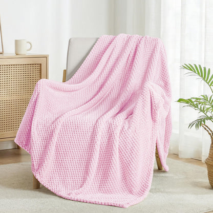 Exclusivo Mezcla Large Waffle Fleece Throw Blanket for Couch, Slate Blue