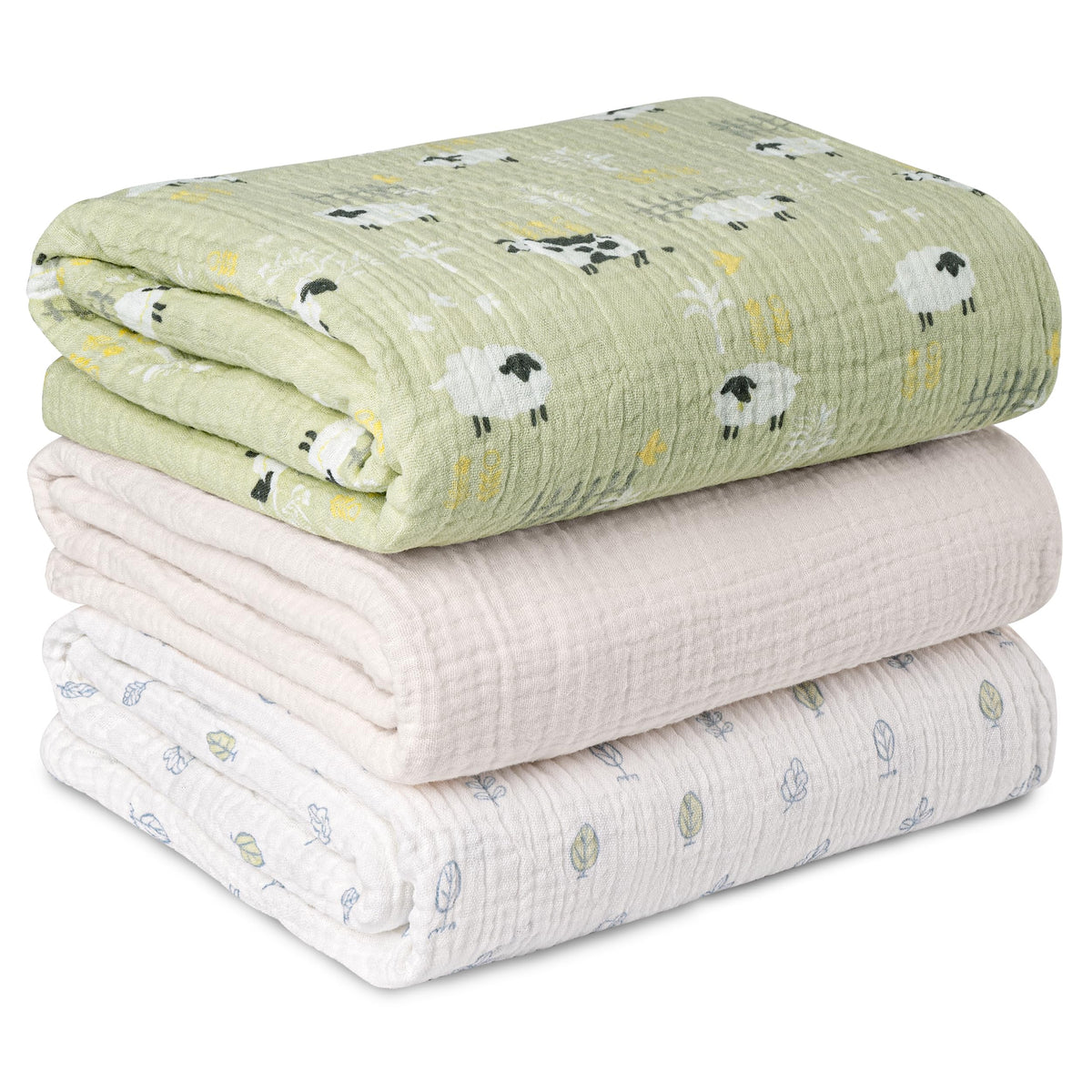 Muslin Swaddle Blankets for Newborn, 3 Pack Breathable Soft Receiving Blanket, Large 38 x 40 inches Swaddle Wrap Burping Clothes, Essentials Infant Shower Items, Toddler Gift (Bright Colors)