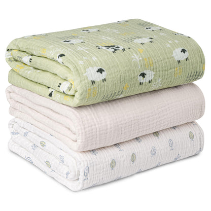 Muslin Swaddle Blankets for Newborn, 3 Pack Breathable Soft Receiving Blanket, Large 38 x 40 inches Swaddle Wrap Burping Clothes, Essentials Infant Shower Items, Toddler Gift (Bright Colors)