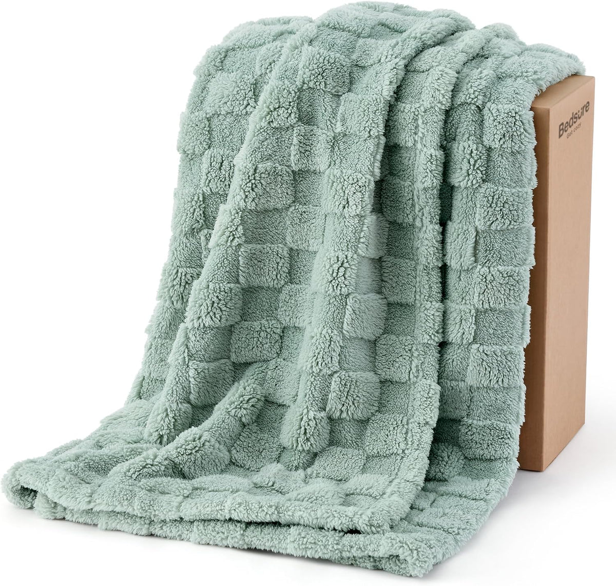 Bedsure Checkered Fleece Throw Blanket,Cute Home Decor,Sage Green,50"×60"