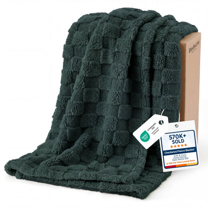 Bedsure Checkered Fleece Throw Blanket,Cute Home Decor,Sage Green,50"×60"
