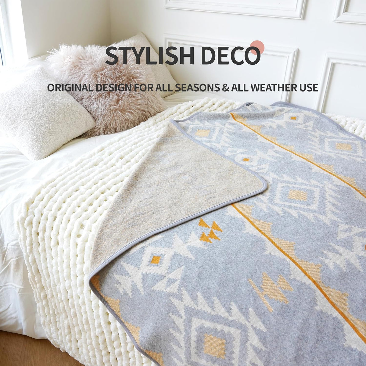 ACUSHLA Merino Wool Camping Blanket Warm Outdoor Travel Throw,Morocco Grey