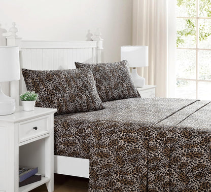 Printed Soft Microfiber Full 4-Piece Sheet Set, Zara Leopard