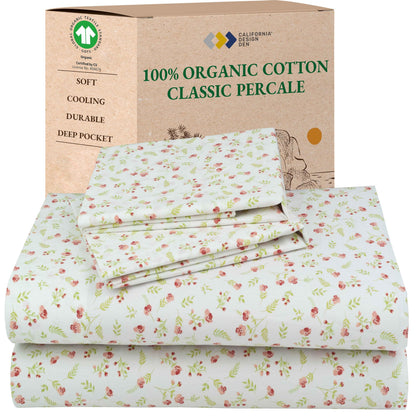 California Design Den 100% Organic Cotton Queen Bed Sheet Set, Olive Green