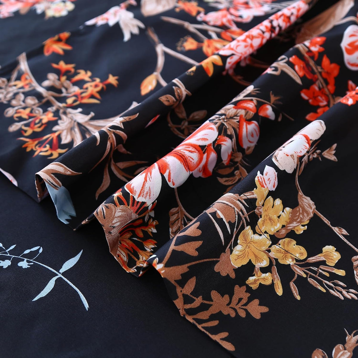 MAG Floral Flat Sheet Queen Size 90" x 100", Black & Pink Flower Printed Top Sheet Only, Soft Microfiber Lightweight for Women, Men, Teens on Bedroom Guest Room.