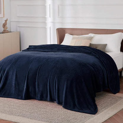 Bedsure Soft Cozy Warm Fleece Bed Blanket Queen Size Navy 90"x90"