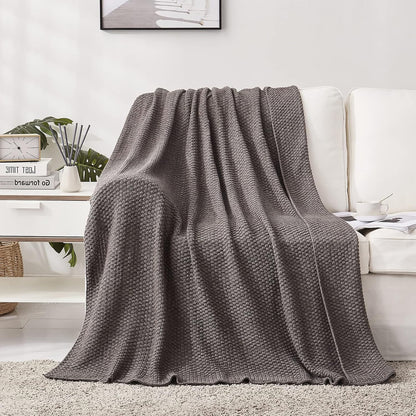 Longhui bedding 100% Cotton Knitted Throw Blanket – Dark Grey, Soft & Cozy, Machine Washable, 51"x63" – Perfect for Living Room, Couch, Sofa, Bed or Travel