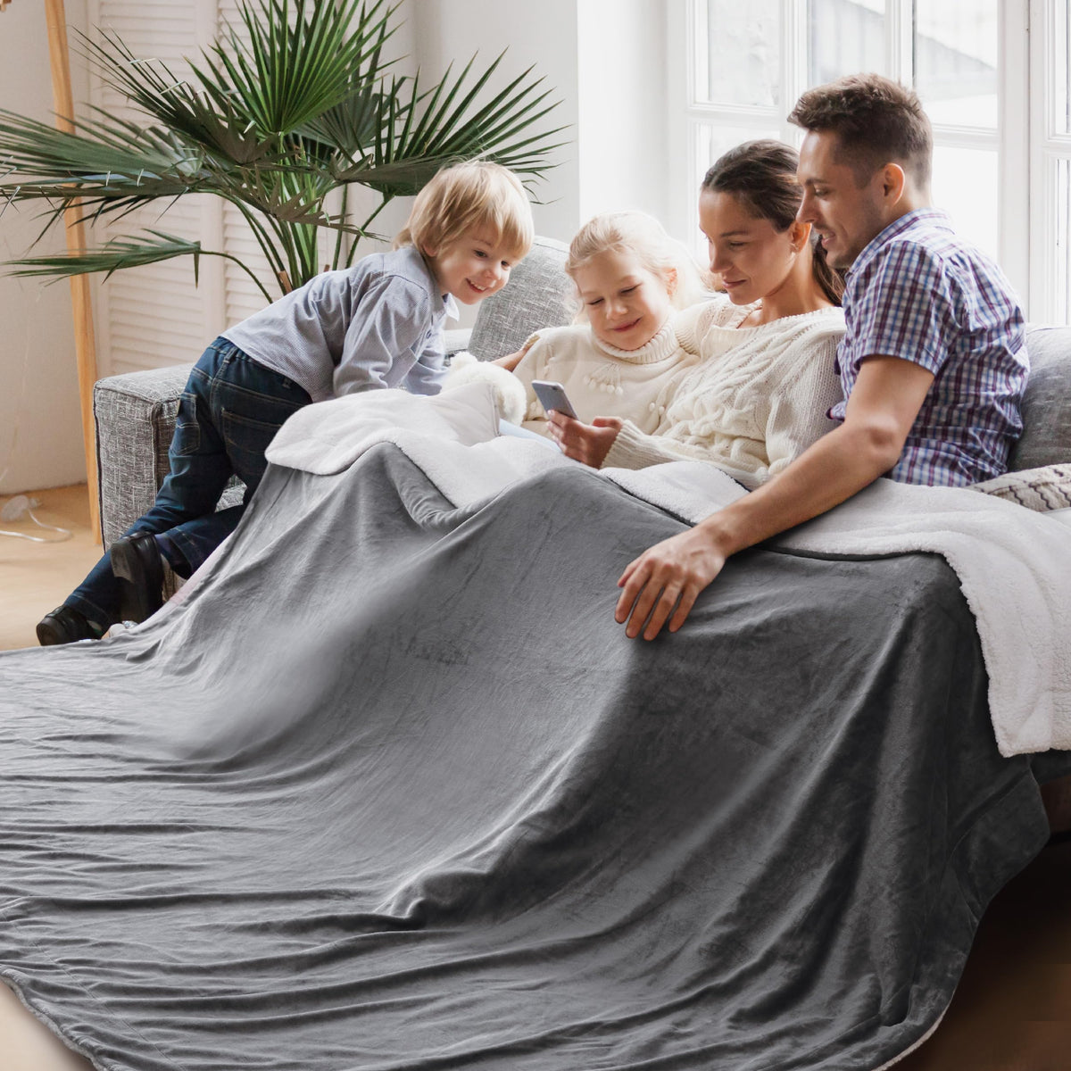 Bedsure GentleSoft Sherpa Fleece Queen Blankets for Bed, Non-Heated, Thick and Warm Throw for Women and Men, Soft Fuzzy Plush Comfort Queen Blanket for Winter, Grey, 90x90 Inches