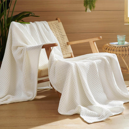 Bedsure Lightweight 100% Cotton Waffle Blanket, Queen, Linen