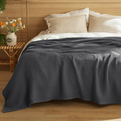Bedsure Lightweight 100% Cotton Waffle Blanket, Queen, Linen