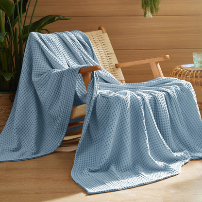 Bedsure Lightweight 100% Cotton Waffle Blanket, Queen, Linen