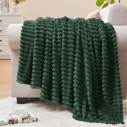 BEDELITE 3D Ribbed Jacquard Pink Fleece Throw Blanket for Couch, 50x60 Inch
