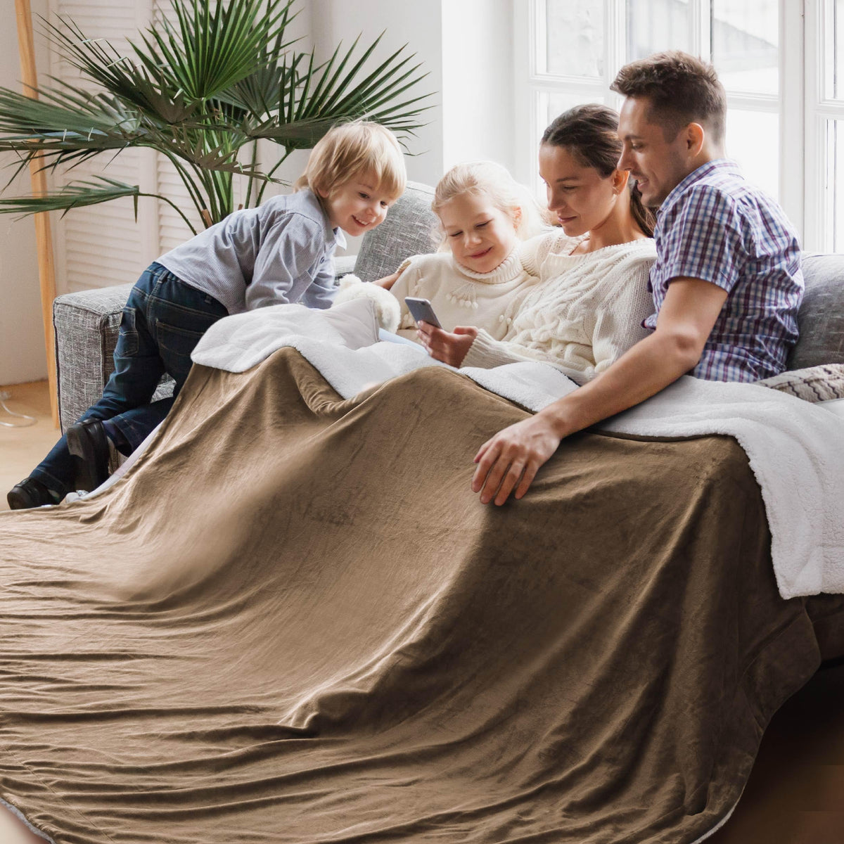 Bedsure GentleSoft Sherpa Fleece Queen Blankets for Bed, Non-Heated, Thick and Warm Throw for Women and Men, Soft Fuzzy Plush Comfort Queen Blanket for Winter, Grey, 90x90 Inches