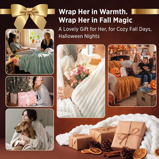 Bedsure GentleSoft White Throw Blanket for Couch - Halloween Fall Decorations for Home Living Room Decor, Cozy Fleece Fall Blanket for Sofa, Birthday Gifts for Women Mom Her, Off White, 50x60 Inches