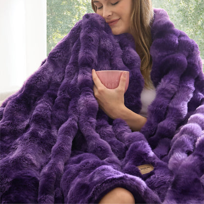 Bedsure Fluffy Bubble Faux Fur Throw XL Blanket, 50"x70", Tie-dye Taupe