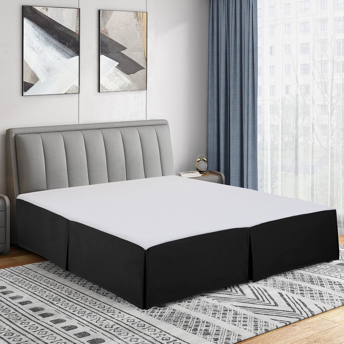 Cathay Home Queen Bed Skirt, 14" Drop Dust Ruffle, Blue Fog