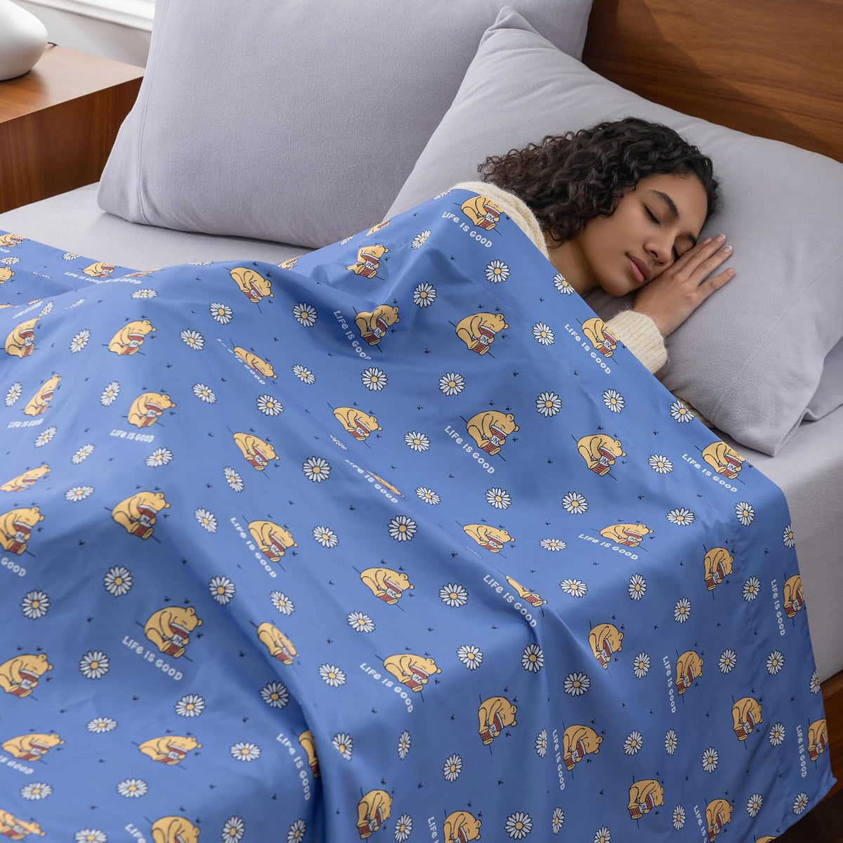 Berkshire LIG® King Flat Sheet (Only), Brushed Microfiber Sheet with Cute Cartoon Characters, Soft, Breathable, Easy-Care Bedding for LIG Fans, Spring Hunny Small Cornflower Blue